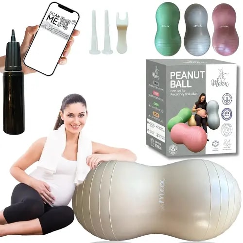 Meex Peanut Ball Labor - Durable and Thick Birthing Ball for Pregnancy - Peanut Ball Pregnancy for Labor - Antiburst Birth Ball - Labor Ball - Peanut Exercise Ball - Pregnancy Ball - Pump Included