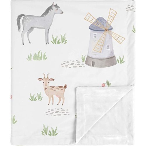 Farm Animals Baby Boy Girl Receiving Security Swaddle Blanket for Newborn or Toddler Nursery Car Seat Stroller Soft Minky - Watercolor Farmhouse Horse Cow Sheep Pig