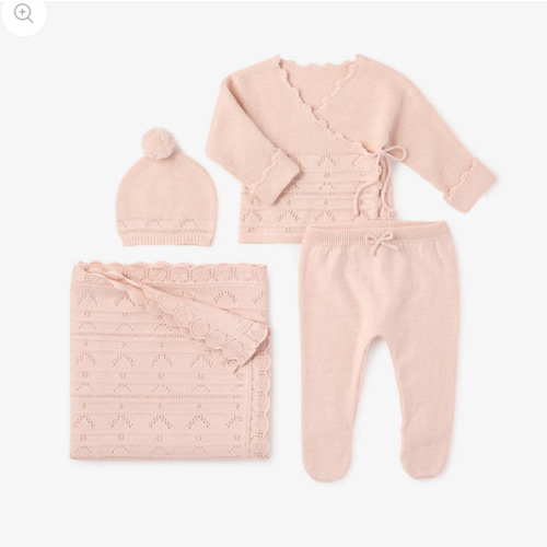 Pink Cashmere Pointelle Layette Set with Box