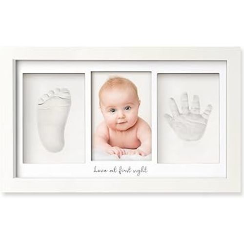 Baby Footprint and Handprint Keepsake Frame Kit - Personalized Newborn Nursery Decor Gifts for Baby Showers - Alpine White