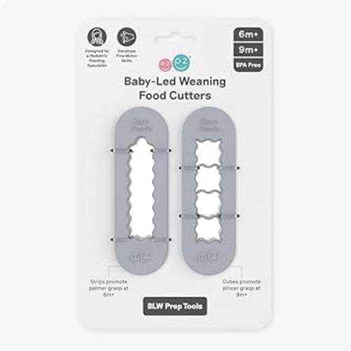 ezpz Baby-Led Weaning Food Cutters (2 pack in Pewter) - 6 / 9 Months + - Food Prep for Infants