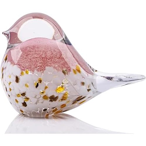 WUBIANJIE Hand Blown Glass Bird Statue Collectible Animal Art Paperweight, Living Room Bedroom Bookshelf Coffee Table Small Ornaments Shelf Home Decoration (Pink)
