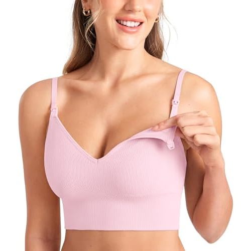 MOMANDA Ribbed Wireless Nursing Bras for Breastfeeding Longline Maternity Sleep Bra V Neck Comfort