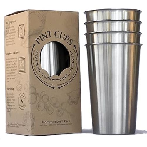 Heavy Duty Stainless Steel Tumblers Sanitary Rimless 16oz 4Pack by Caveman Cups