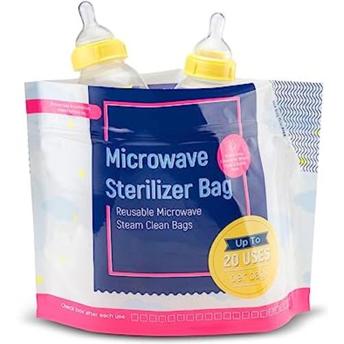 Impresa Microwave Baby Bottle Steam Bags - Reusable Up to 20 Uses & Baby Travel Essential - Multipurpose Steam Bag for Breast Pump Parts & Bottle Cleaning in Microwave - Pack of 1, 15 Count
