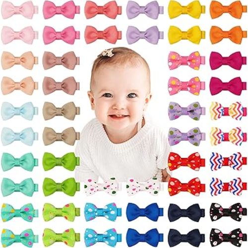 CÉLLOT Baby Hair Clips Baby Girls Fully Lined Bows Pins Tiny 1.6" Hair Bows Alligator Clips for Baby Girls Infants Toddlers Hair Accessories In Pairs