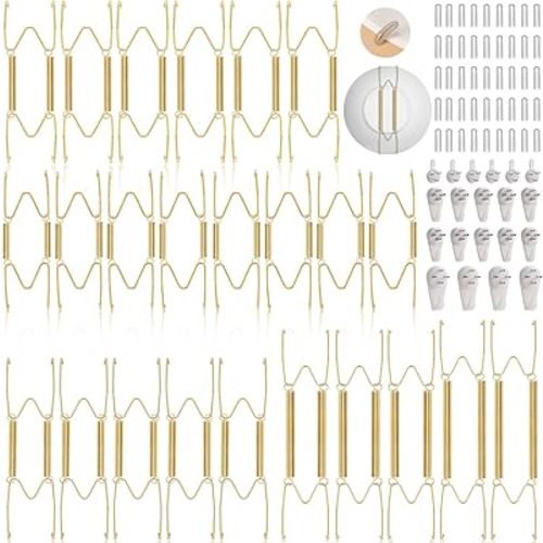 24 pcs Plate Hangers for The Wall, 4/6/8/10/12 Inch Invisible Decorative Wall Plate Hangers, Stainless Steel Plates Walls Hanger for Display Various Sizes with Hooks for Decorative