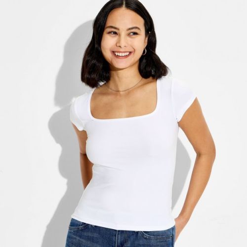 Women's Cap Sleeve ButterBliss Square Neck Tee - Wild Fable™ White S
