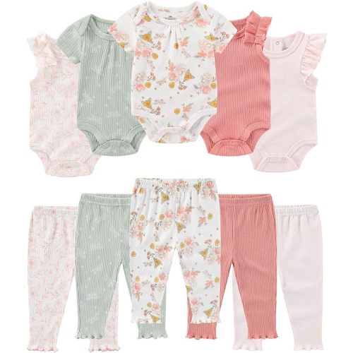 Baby Bodysuit and Pant Set Summer Ribbed Mix Match Infant Boy Girl Clothes Outfits