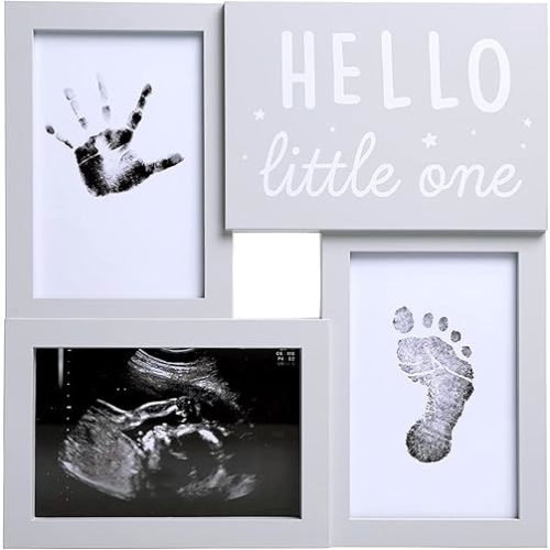 Kate & Milo Babyprints and Sonogram Hello Little One Collage Frame, Baby Handprint, Footprint and Ultrasound Baby Keepsake Frame, Pregnancy Announcement, Gender-Neutral, White