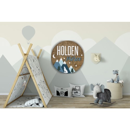 Custom Wooden Mountain Sign | Wolf Woodland theme | Outdoor Nursery Room Decor | Nursery Name Sign with Wolf | Adventure Woodland Theme Sign