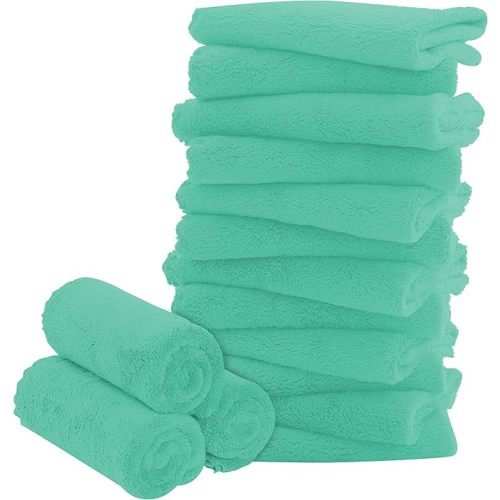 16 Pack Baby Washcloths - 10x10 Inch, Coral Fleece - Extra Absorbent and Soft Wash Clothes for Newborns, Infants and Toddlers - Suitable for Sensitive Skin and New Born - Baby Shower - Aqua Green