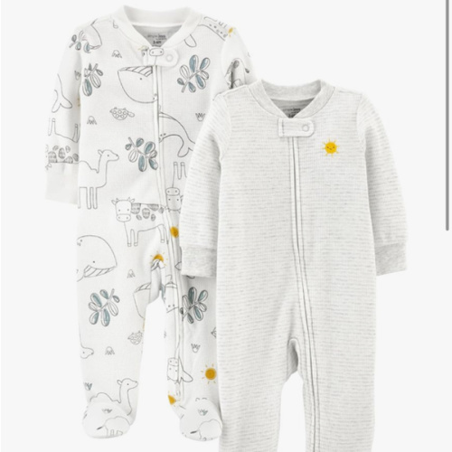Simple Joys by Carter's unisex-baby 2-way Zip Thermal Footed Sleep and Play, Pack of 2