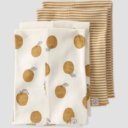 little Planet By Carter's Baby 4pk Organic Cotton Apple Burp Cloth Set - White/Tan