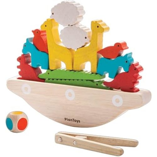 PlanToys Wooden Balancing Boat Toy (5136) | Sustainably Made from Rubberwood, Safe Paints and Dyes