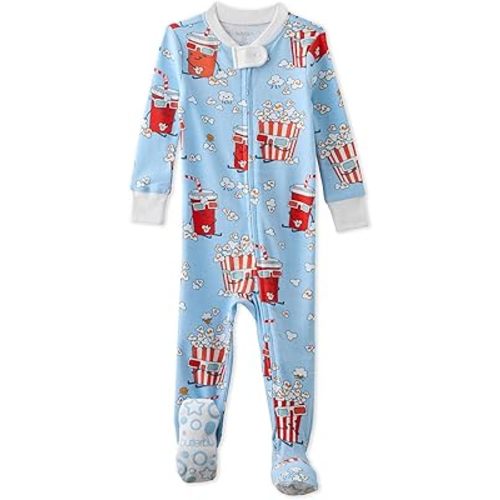 Cruz Snug-fit Footed Baby Pajamas 100% Organic Cotton Zip Front Sleeper Pjs W/Grippers for Baby Boys
