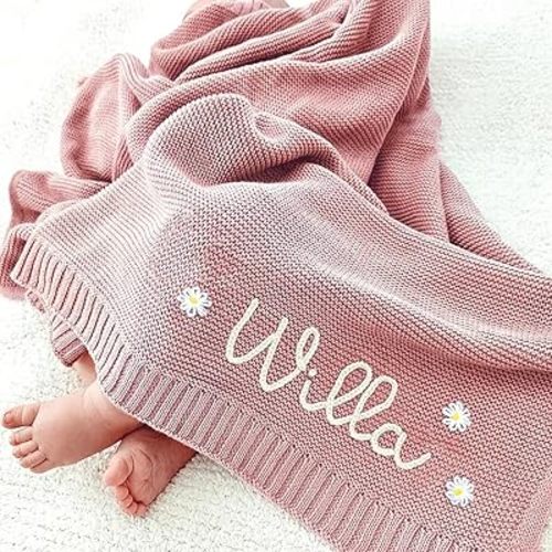 Personalized Cotton Embroidered Nursery Blanket for Newborn