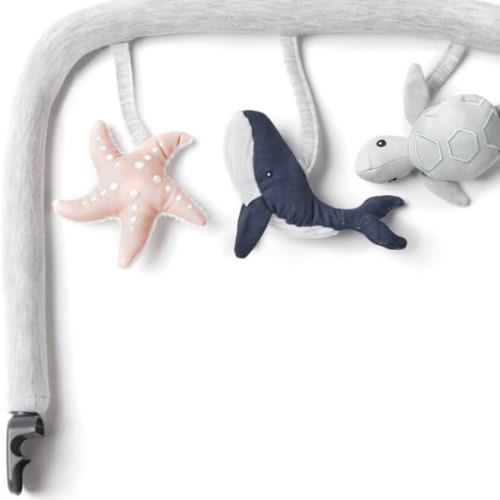 Ergobaby Evolve Bouncer Toy Bar Accessory for Infant and Toddler Play, Compatible with Ergobaby Evolve Baby Bouncer, Ocean Animals Design - Ocean Wonders Light Grey