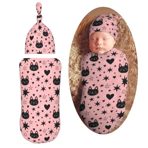Halloween Cute Cartoon Bat Newborn Swaddle Blanket with Beanie Set Soft Baby Sleep Sack Stretch Adjustable Swaddle Wraps Receiving Blankets