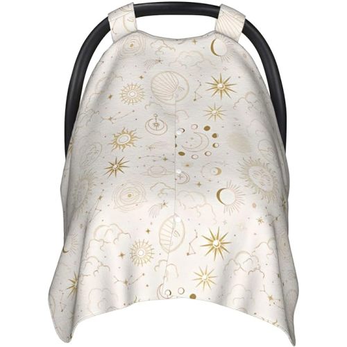 Sun Moon Stars Celestial Mystic Pattern Carseat Canopy Cover Nursing Cover for Boy Girl Baby