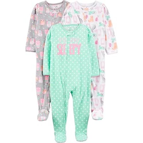 Amazon.com: Simple Joys by Carter's Baby Girls' 3-Pack Loose Fit Flame Resistant Fleece Footed Pajamas, Blue Elephant/Navy Monster/Pink Dots, 18 Months : Clothing, Shoes & Jewelry