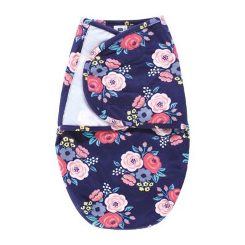 Hudson Baby Infant Girl Plush Faux Fur Swaddle Wrap, Navy Bold Floral, 0-3 Months