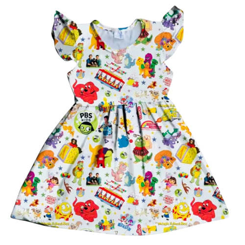 HCK EXCLUSIVE- Old School Cartoons Flutter Sleeve Dress