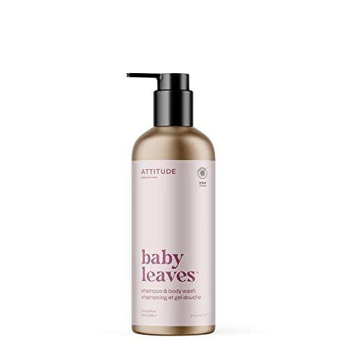 ATTITUDE 2-in-1 Shampoo and Body Wash for Baby, EWG Verified, Dermatologically Tested, Made with Naturally Derived Ingredients, Vegan, Unscented, Reusable Aluminum Bottle, 16 Fl Oz