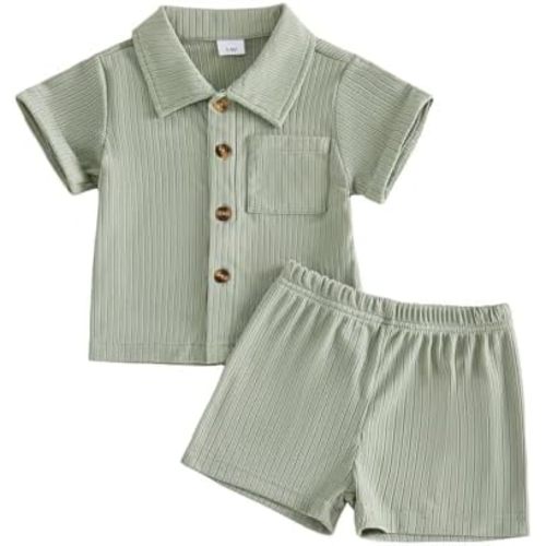 fhutpw Baby Boy Clothes Toddler Infant Leisure Ribbed Button Down Shirt Tops + Shorts Set 2PCS Summer Soft and Smooth Outfit
