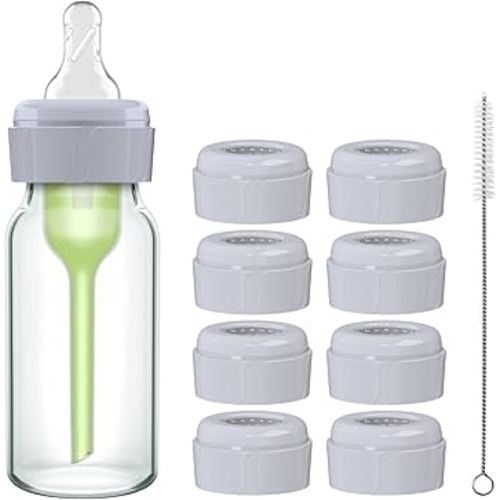 8pcs Replacement Baby Bottle Nipple Ring Collars w/Cleaning Brush for Dr. Brown's Narrow Bottles 4oz & 8oz | 1 Count(Pack of 8) BPA Free | Plastic & Glass Bottles | Mess-Free No Leak or Spills Collars