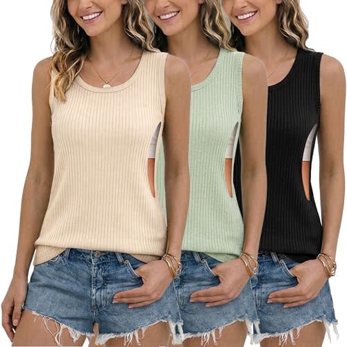 Ecavus Ribbed Nursing Tank Tops for Breastfeeding with Hidden Zipper Sleeveless Breastfeeding Shirts Maternity Tank Tops