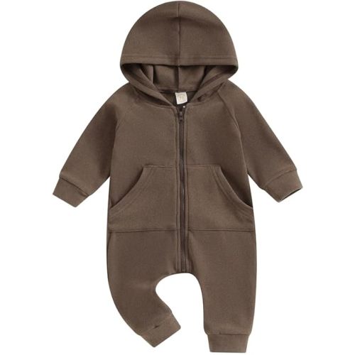 FYBITBO Infant Baby Boys Girls Clothing Zipper Hooded Jumpsuit Romper Long Sleeve Onesie Outfit Fall Winter Warm Clothes