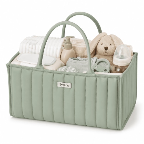 Byseng Portable Baby Diaper Organizer with Removable Dividers Green, 15x10x7 inches