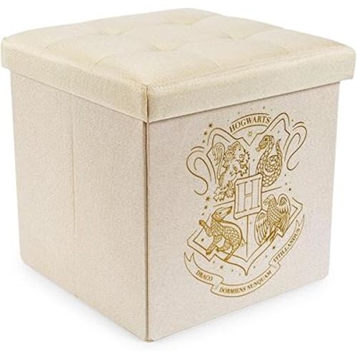 Harry Potter Hogwarts 15-Inch Storage Bin Ottoman Cube Organizer | Fabric Basket Container, Cubby Closet Organizer, Home Decor for Playroom | Wizarding World Gifts and Collectibles