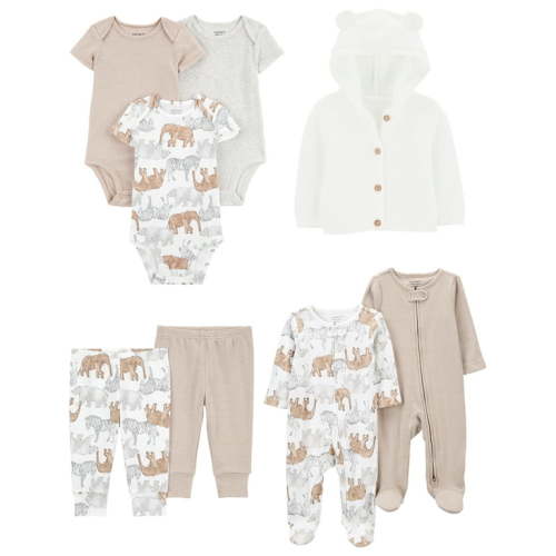Carter's Child of Mine Baby Unisex Bodysuits, Pant and Cardigan Outfit Set, 8-Piece, Sizes Preemie-6/9 Months