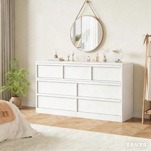 7 Drawer Dresser for Bedroom, 47" Wide White 7 Chest of Drawers with Large Storage, Wooden Dresser Organizer for Living Room, Entryway, Nursery