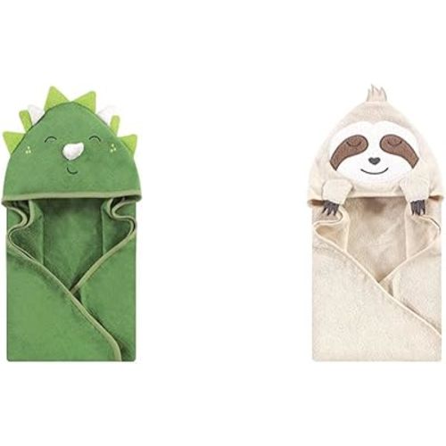 Hudson Baby Girl Animal Face Hooded Towel 2-Pack, Dinosaur Sloth
