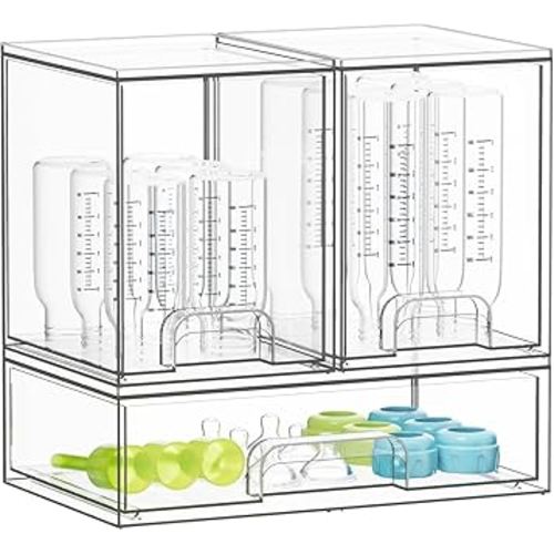 SpaceAid Bottle Storage Organizer Baby - Acrylic Bottles Station Organizer Container, Stackable Clear Drawers for Countertop, Vanity, Bathroom, Cabinet, Pantry Organization, 3 Pack, 2M1L, 10.9" H