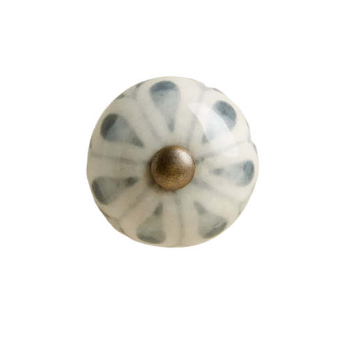 Dusty Blue Flower Ceramic Drawer Knob w/Antique Brass accent Cabinet Knob