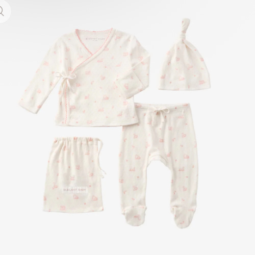 Pink Swan Print Organic Cotton Pointelle Layette 3 Pc Gift Set – Elegant Baby