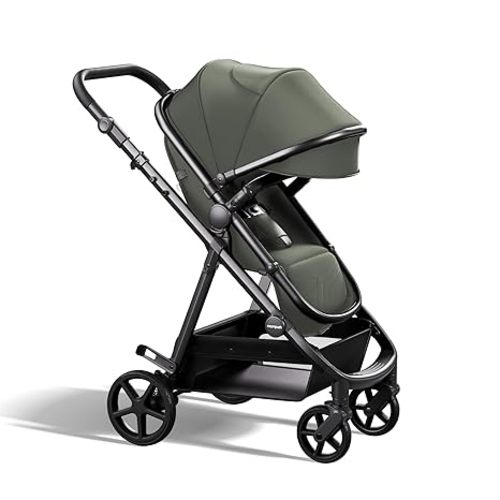 Mompush Baby Stroller, Convertible 2-in-1, Infant Car Seat Compatible, Includes Adapter - Sturdy Full-Size Infant Stroller for Family Adventures