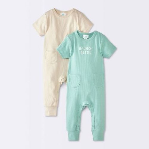 Baby 2pk Brunch Jacquard Romper - Cloud Island™ Green/Tan Newborn