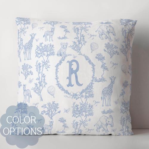 Monogram Safari Toile Baby Pillow Cover Jungle Nursery Decor Chinoiserie Gender Neutral Heirloom Cushion Cover French Country Baby Shower