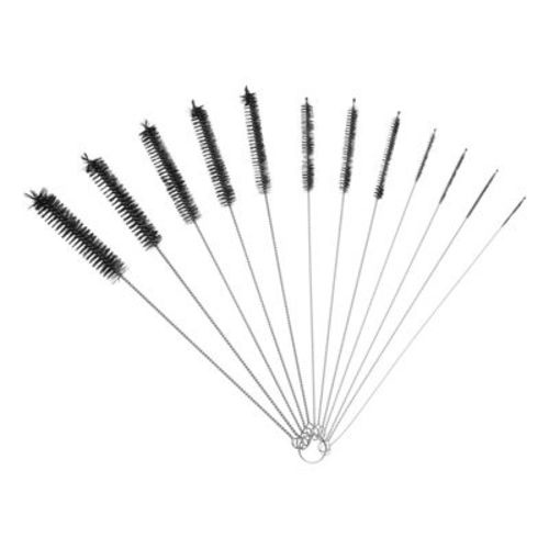 Unique Bargains Plastic Stainless Steel Wire Pipe Cleaning Elastic Straw Brush 1 Set of 12 Pcs Black