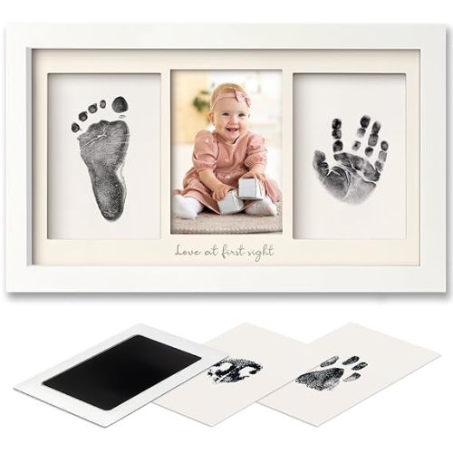 Inkless Baby Hand and Footprint Kit Boy, Girl - No Mess Ink Pad for Handprint, Clean Touch Dog Paw Print Kit, Personalized Baby Shower Gifts, Nursery Newborn Keepsake Frame (Alpine White)