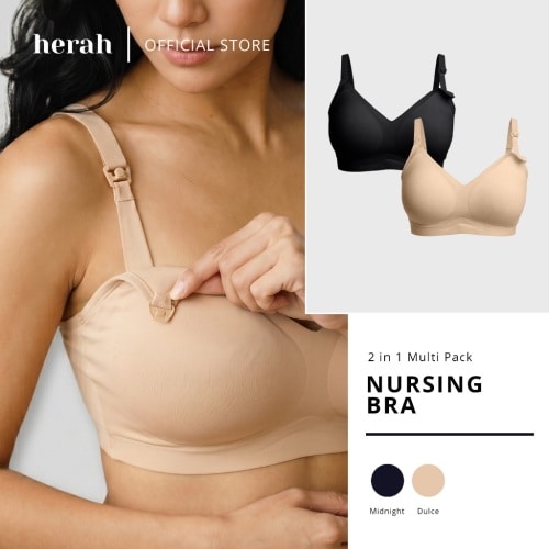 Herah Nursing Bra Seamless, Buttery Soft, Breathable Support, 2pcs Maternity Breastfeeding Women