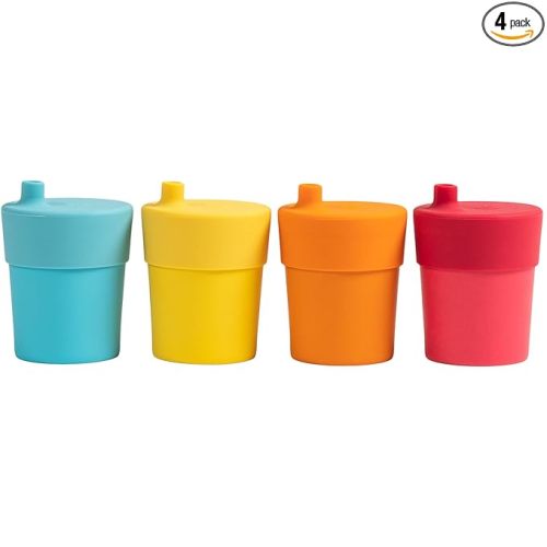 WeeSprout Bamboo Grow-With-Me Sippy Cups with Lids, 10 oz Set of Four, Babies Kids & Toddlers, Made With Bamboo & 100% Silicone, Bite Spout Design, Dishwasher Safe