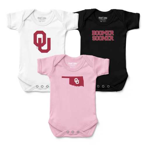 3-Pack Oklahoma Sooners Baby Bodysuits - Crimson & Cream Infant Apparel Set - Newborn Gift Bundle