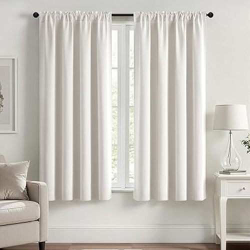 MIULEE Ivory Blackout Curtains for Bedroom Living Room 63 Inches Long 2 Panels, Thermal Insulated Room Darkening Drapes Solid Rod Pocket Noise Reduction Light Blocking Window Treatments 40x63 Inch