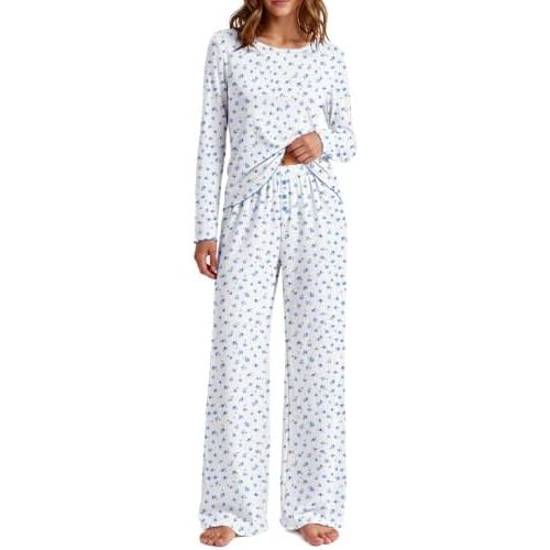 Ekouaer Women's Long Sleeve Pajama Set Cozy 2 Piece PJS Matching Sleepwear